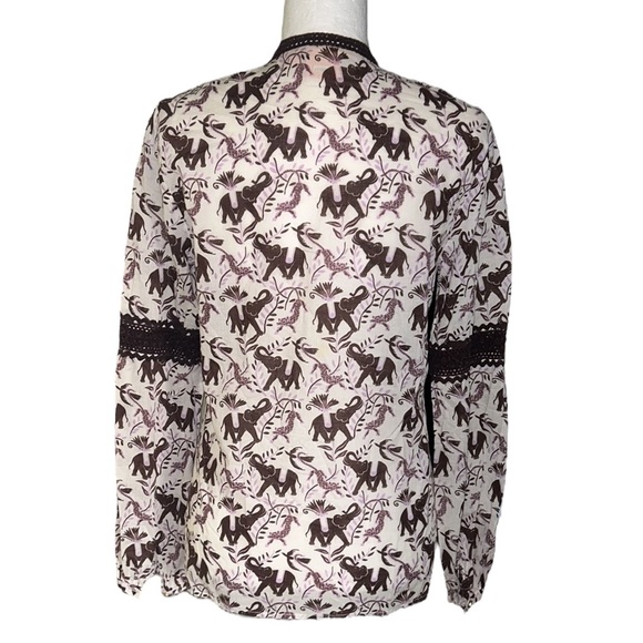 Tory Burch Elephant & Leopard Tiger Print Crochet Tassel Tie Neck Tunic Top - 8 - Picture 7 of 13